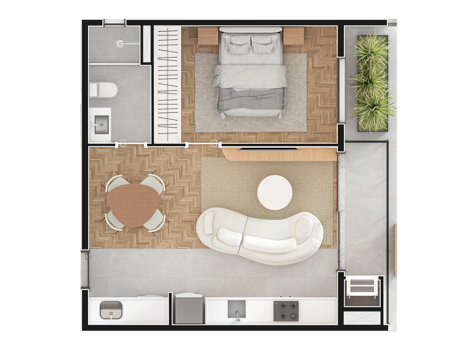 1 quarto, Final 02, 47 m²
