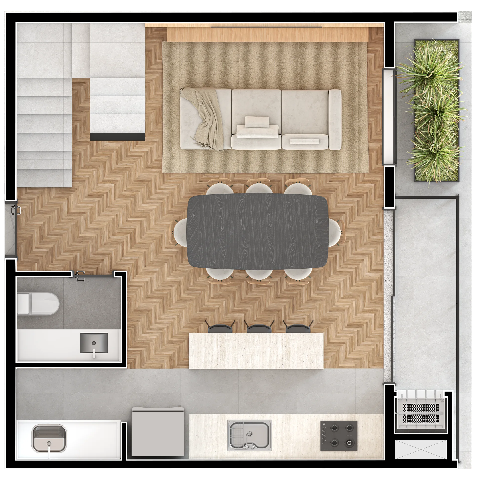 Penthouse, Pavimento inferior